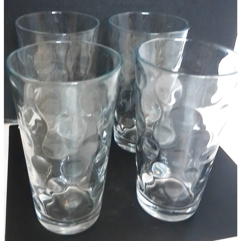 Vintage Pasabahce Thumbprint Optic Circle Glass Tumbers Set of 4